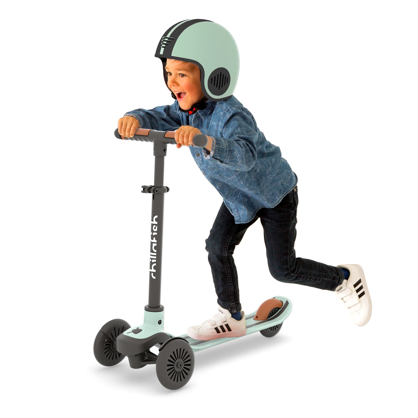 Trottinette 3 roues SCOTTI à incliner pour changer de direction, avec plateau antidérapant en forme de skateboard, frein arrière intégré, et guidon ajustable en hauteur, à partir de 3 ans