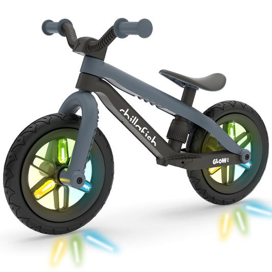 Chillafish BMXie Glow, la draisienne légère avec des roues lumineuses LED, pour les enfants de 2 à 5 ans, pneus 12 pouces en mousse EVA et caoutchouc ultra résistants et increvables sans chambre à air, siège réglable en hauteur sans utiliser d'outils
