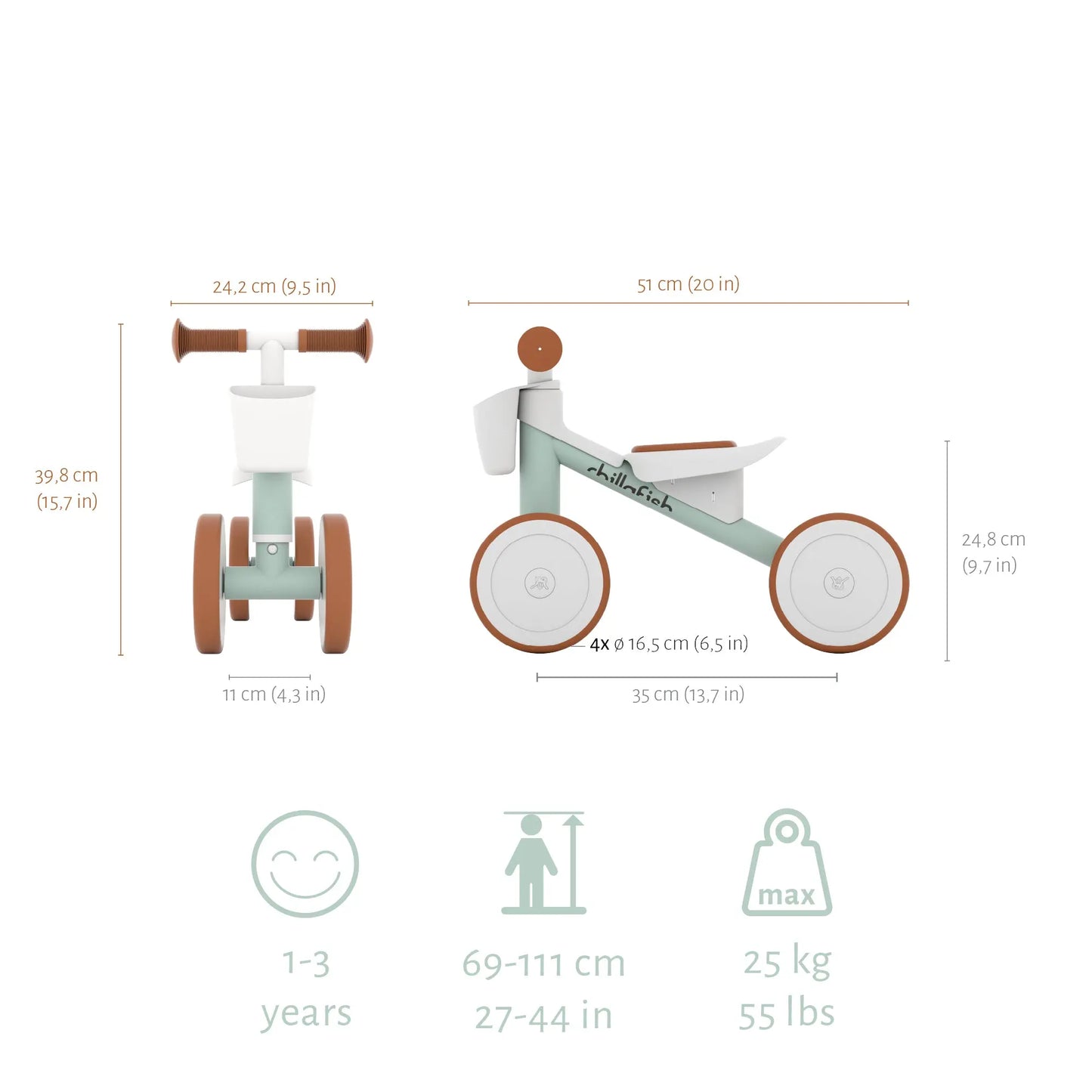 Quadi Racer 4-wheel balance ride on with storage basket