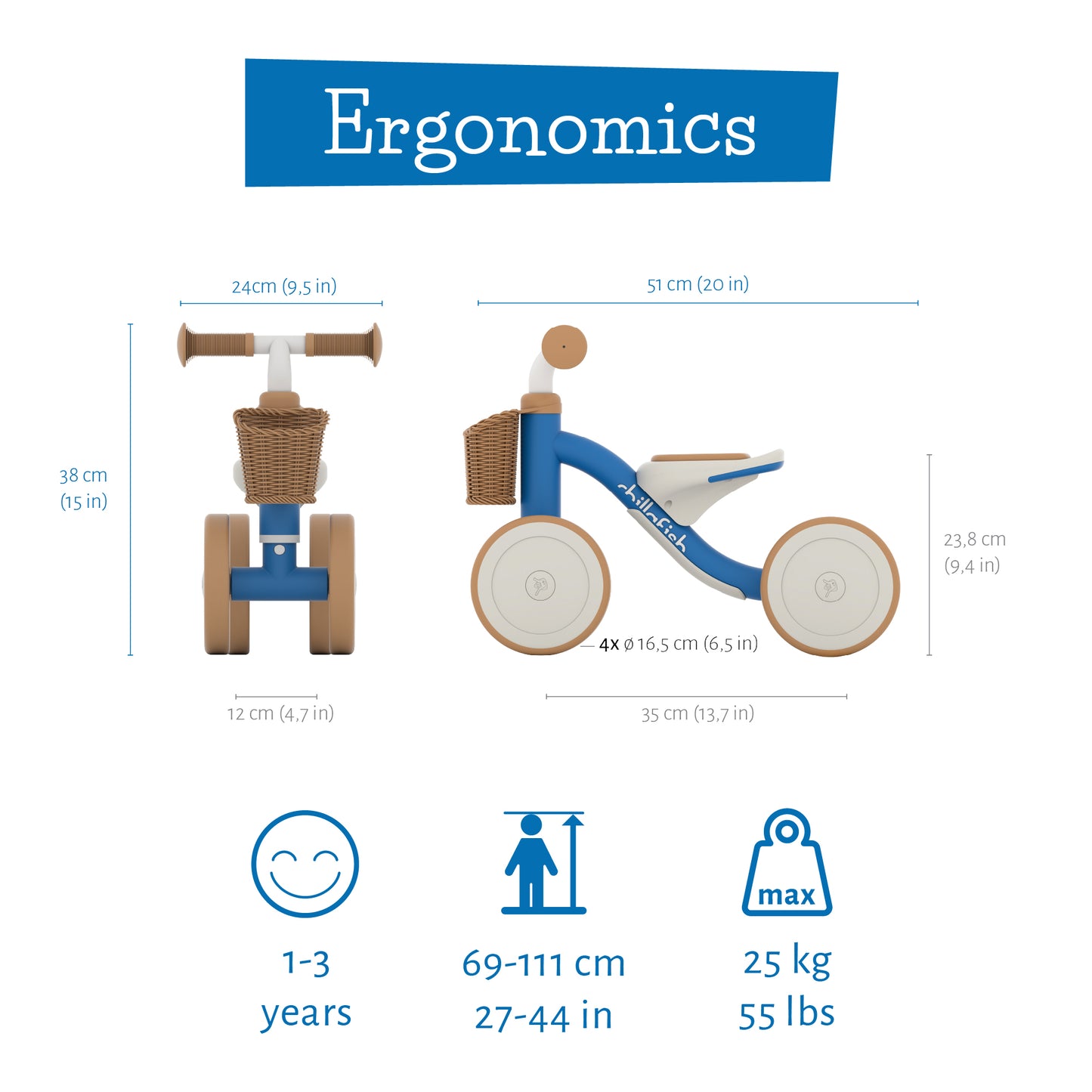 Chillafish Cruzi Ride-On – Stabiele vierwieler met geweven mand, stille wielen, voor kinderen van 1-3 jaar