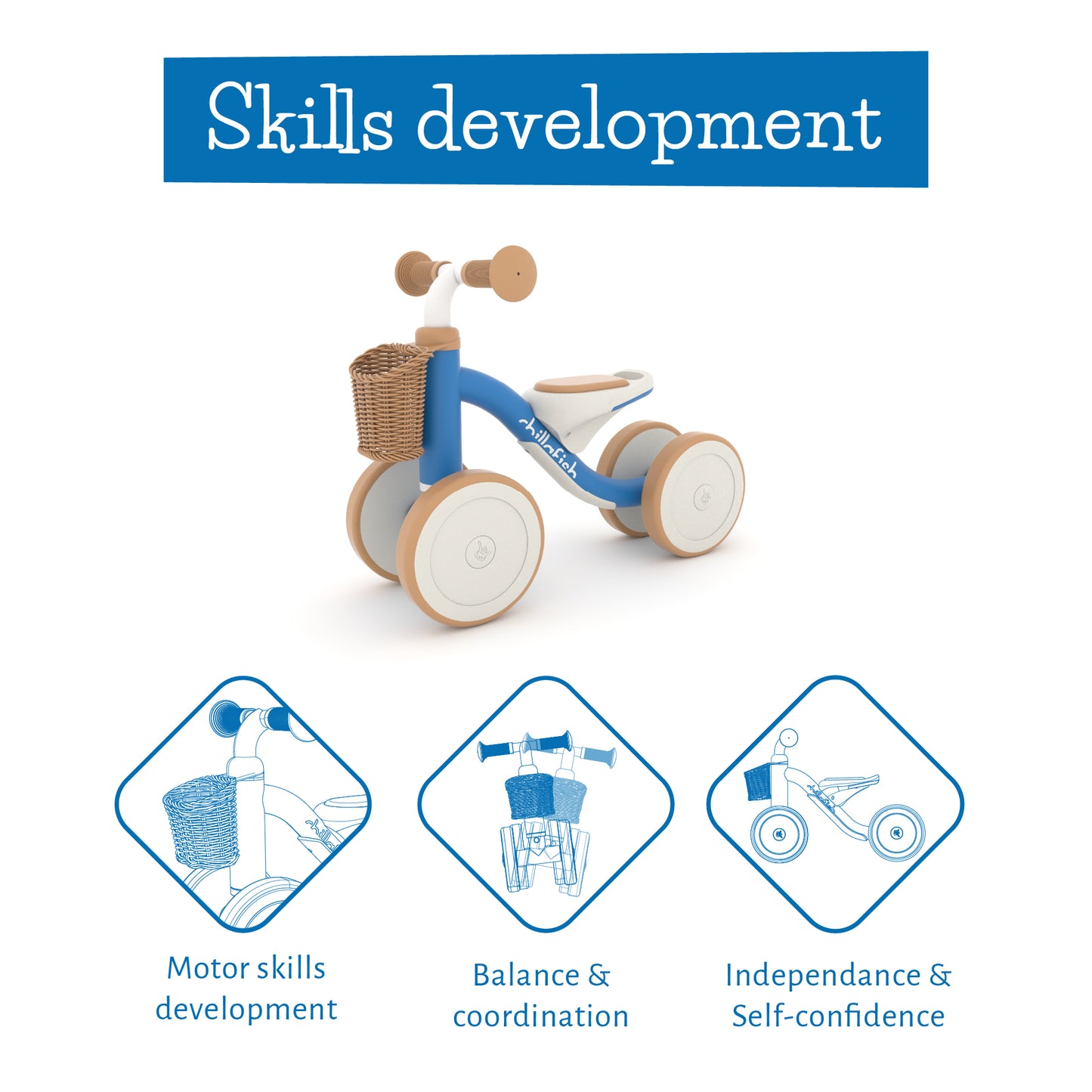 Chillafish Cruzi Ride-On – Stabiele vierwieler met geweven mand, stille wielen, voor kinderen van 1-3 jaar