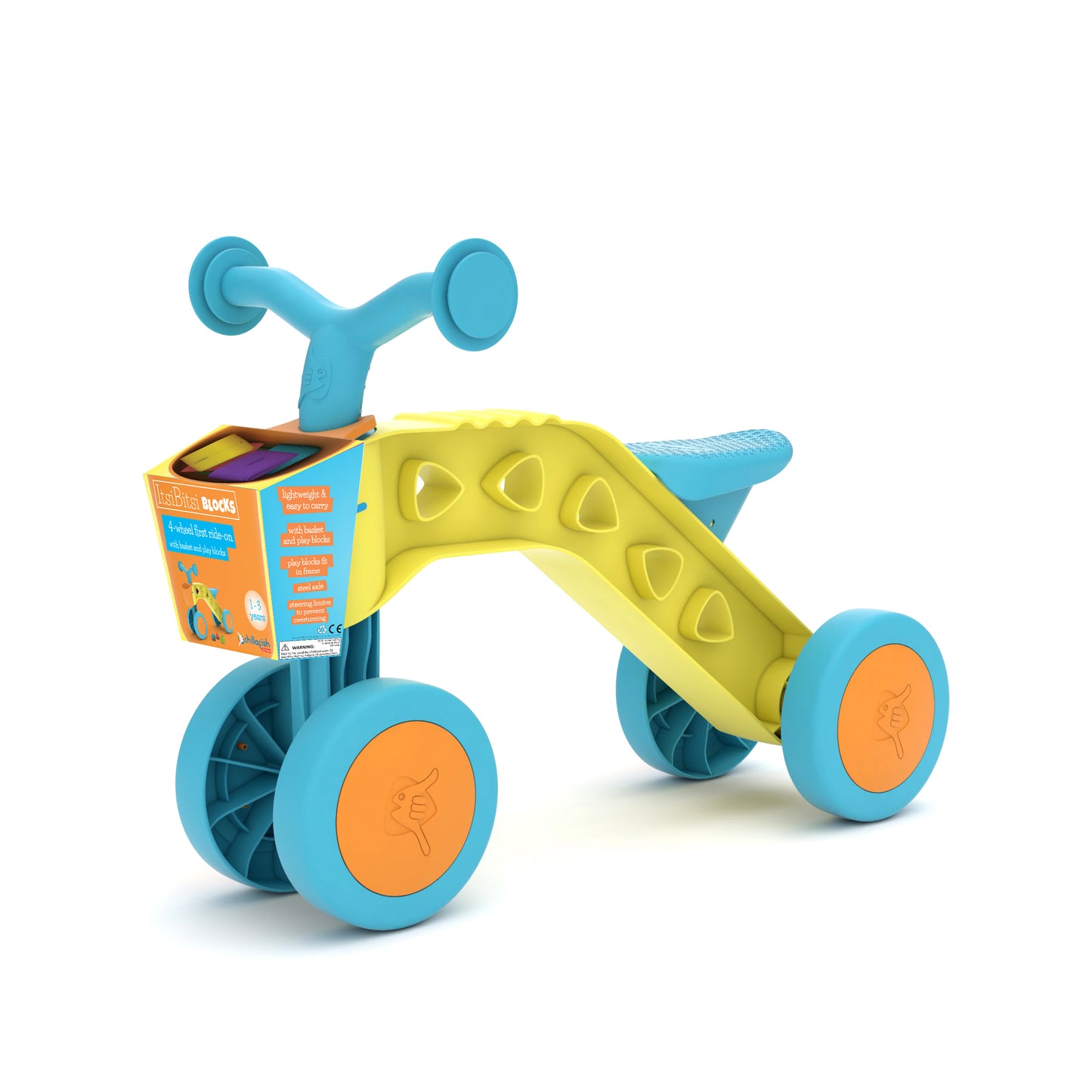 ItsiBitsi-Blocks, Laufrad mit Aufbewahrungskorb und Spielblöcken, die in den Rahmen passen, personnalisier deinen Rahmen, für Kinder von 1 bis 3 Jahren