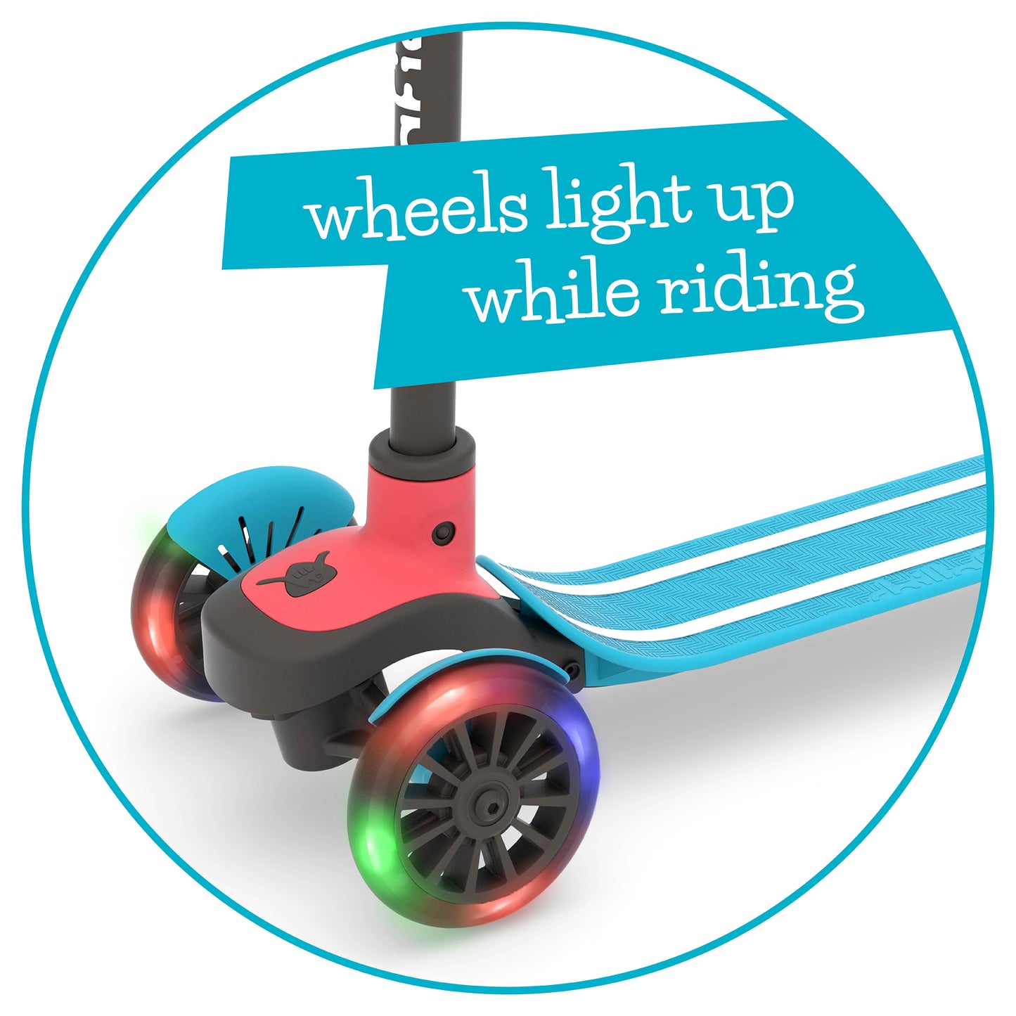 Scotti GLOW - 3-wheel lean-to-steer scooter with light-up wheels and twin-tip deck