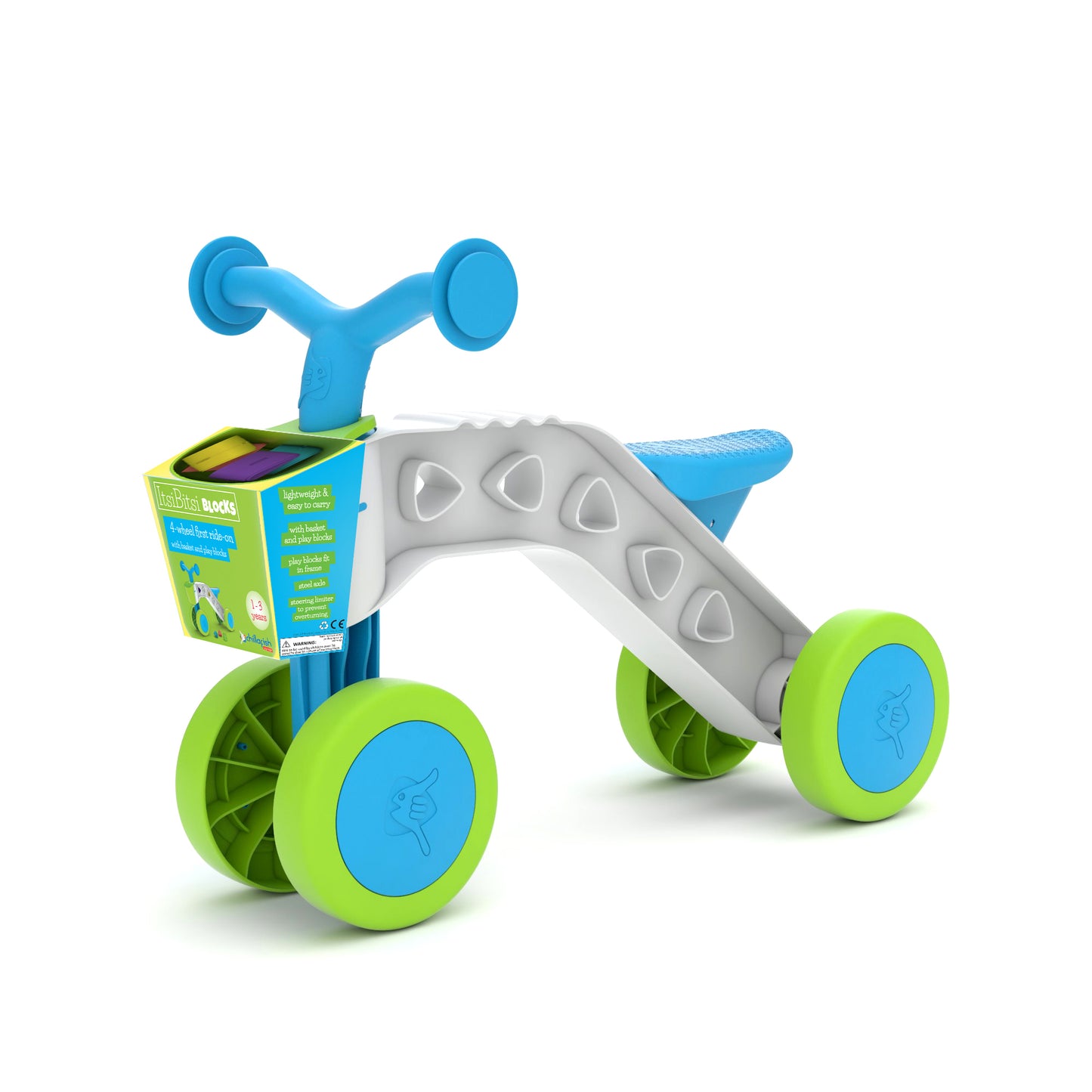 ItsiBitsi Blocks ride-on with storage basket and play blocks that fit in frame