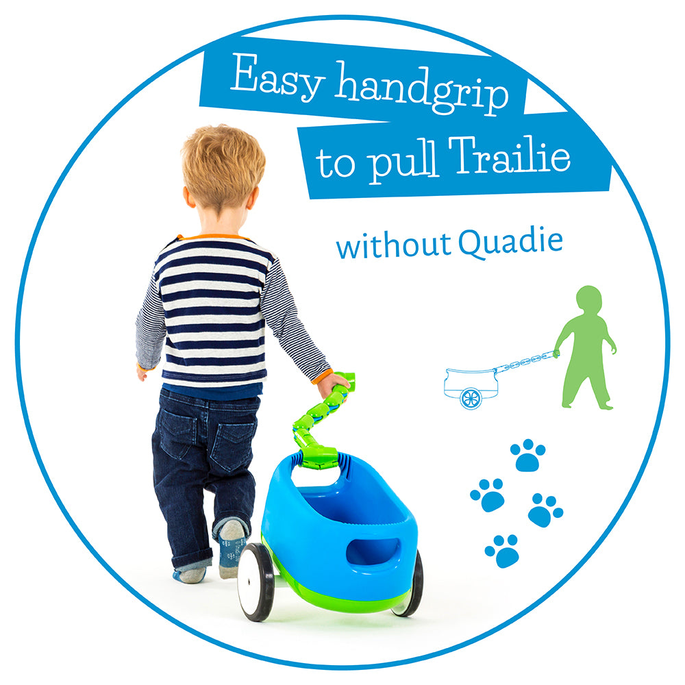 Quadie+Trailie 4-wiel loopfietsje met aanhangertje
